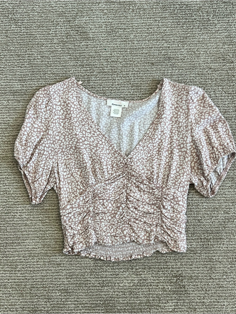 URBAN Romantics Blush Leopard Print Ruched Crop Top